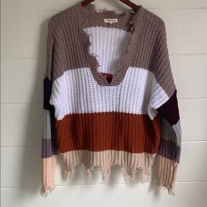 Multicolor striped v-neck sweater